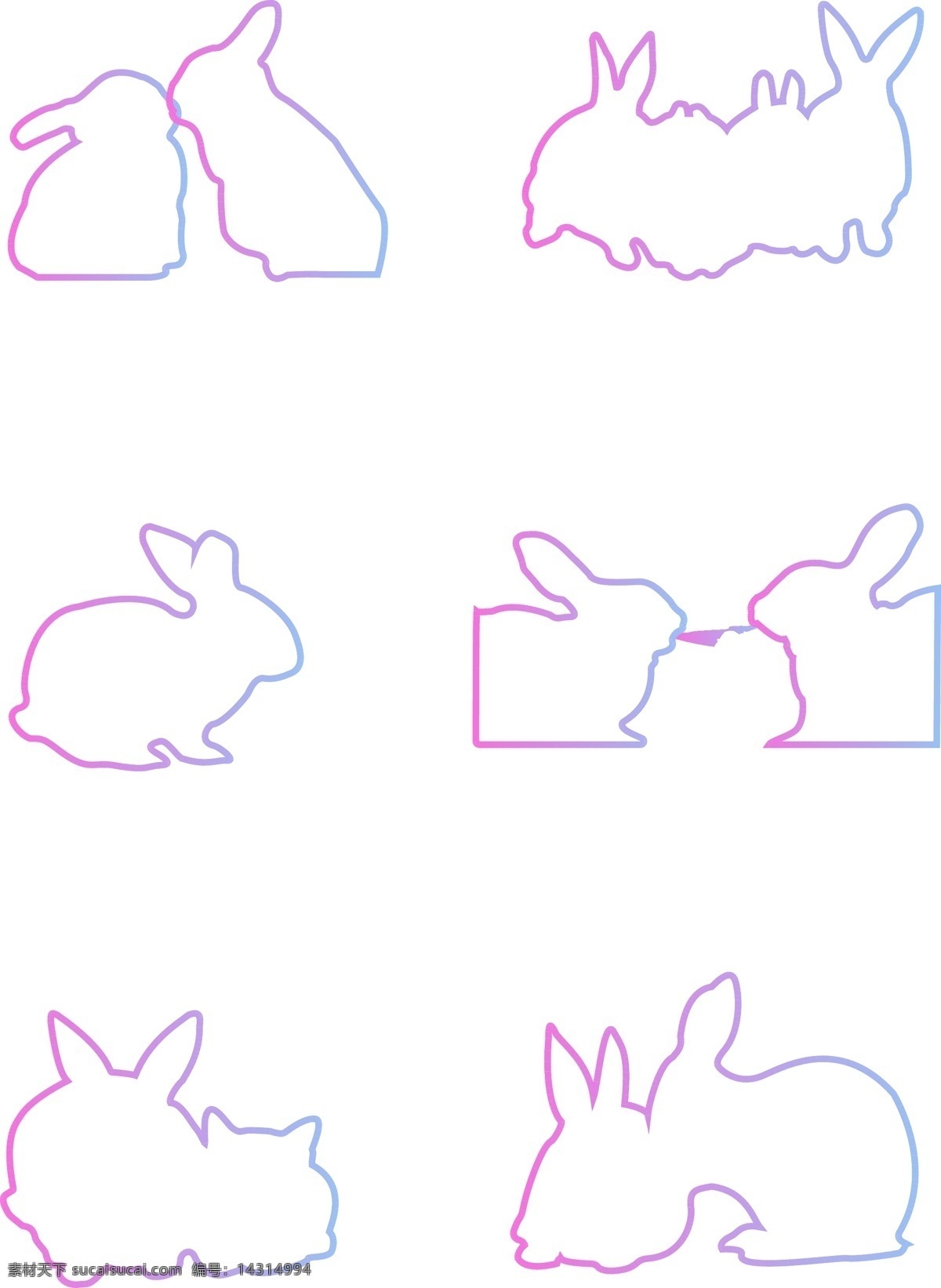 可爱 简约 渐变 兔子 小 动物 成 一家 中秋节 形状 线形 成对