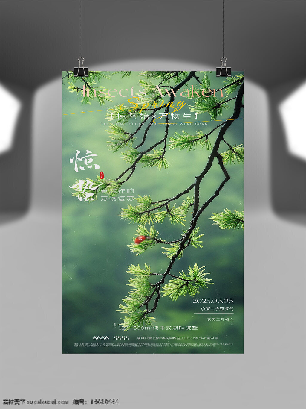 驚蟄 傳統(tǒng)節(jié)氣 春天主題 綠色植物 松樹枝條 自然風(fēng)光 清新簡約 海報(bào)設(shè)計(jì) 中國風(fēng) 二十四節(jié)氣 傳統(tǒng)文化 季節(jié)更替 氣候變化