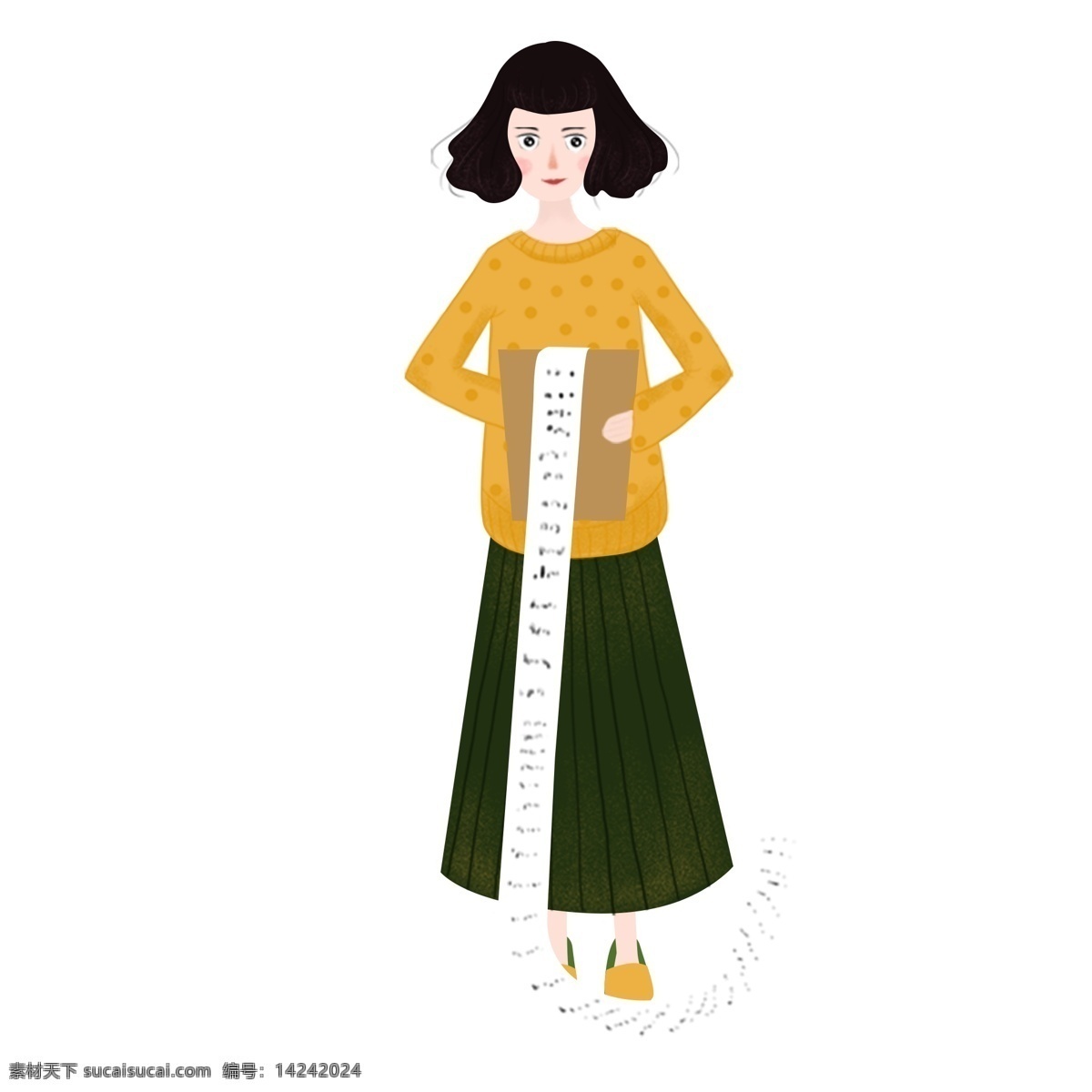 手繪 卡通 女生 對賬單 原創(chuàng) 元素 黃色 女孩 繪畫 設(shè)計元素 原創(chuàng)元素