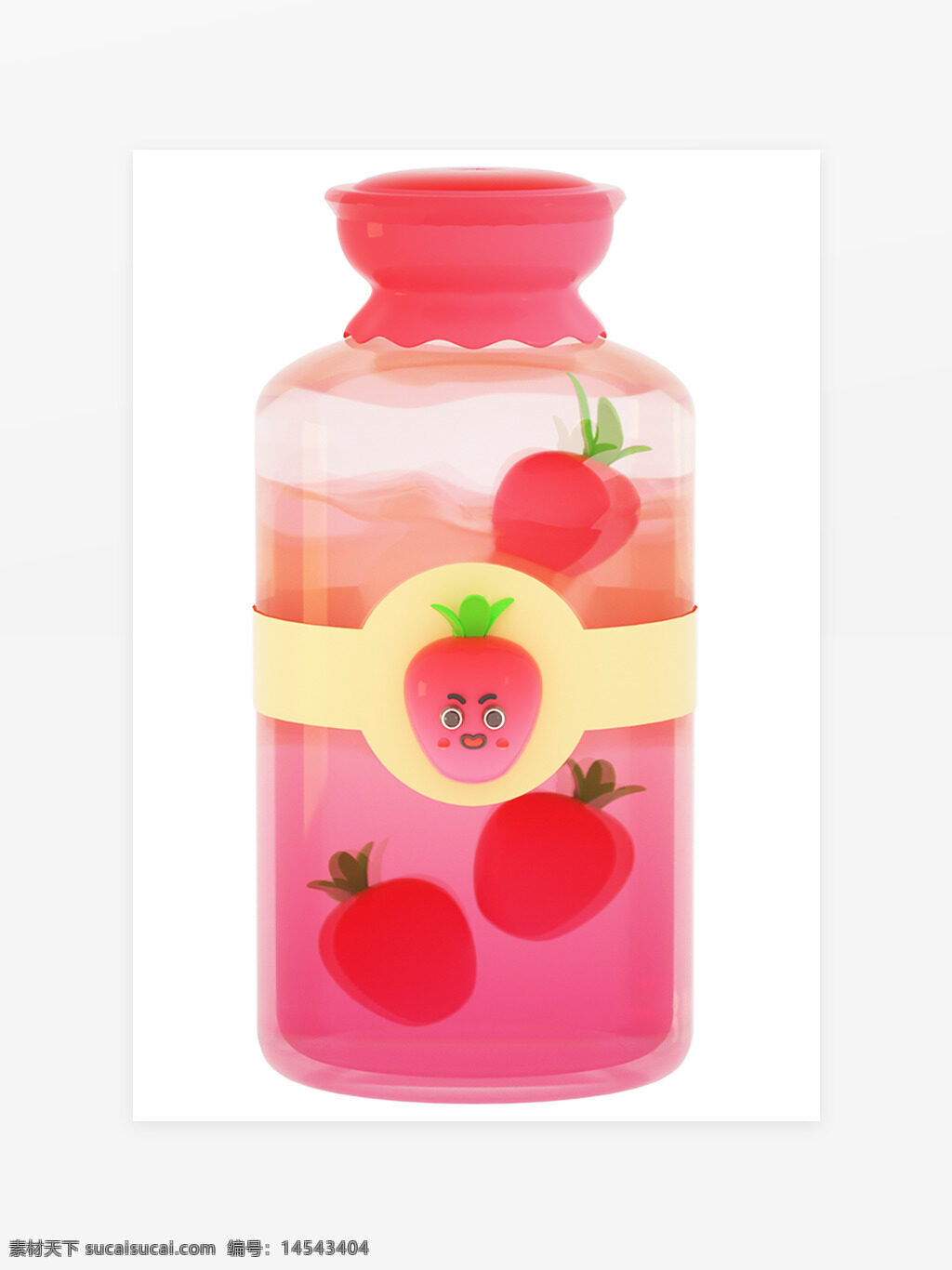 3d 立体 卡通 水果 饮料 玻璃瓶 草莓 果汁