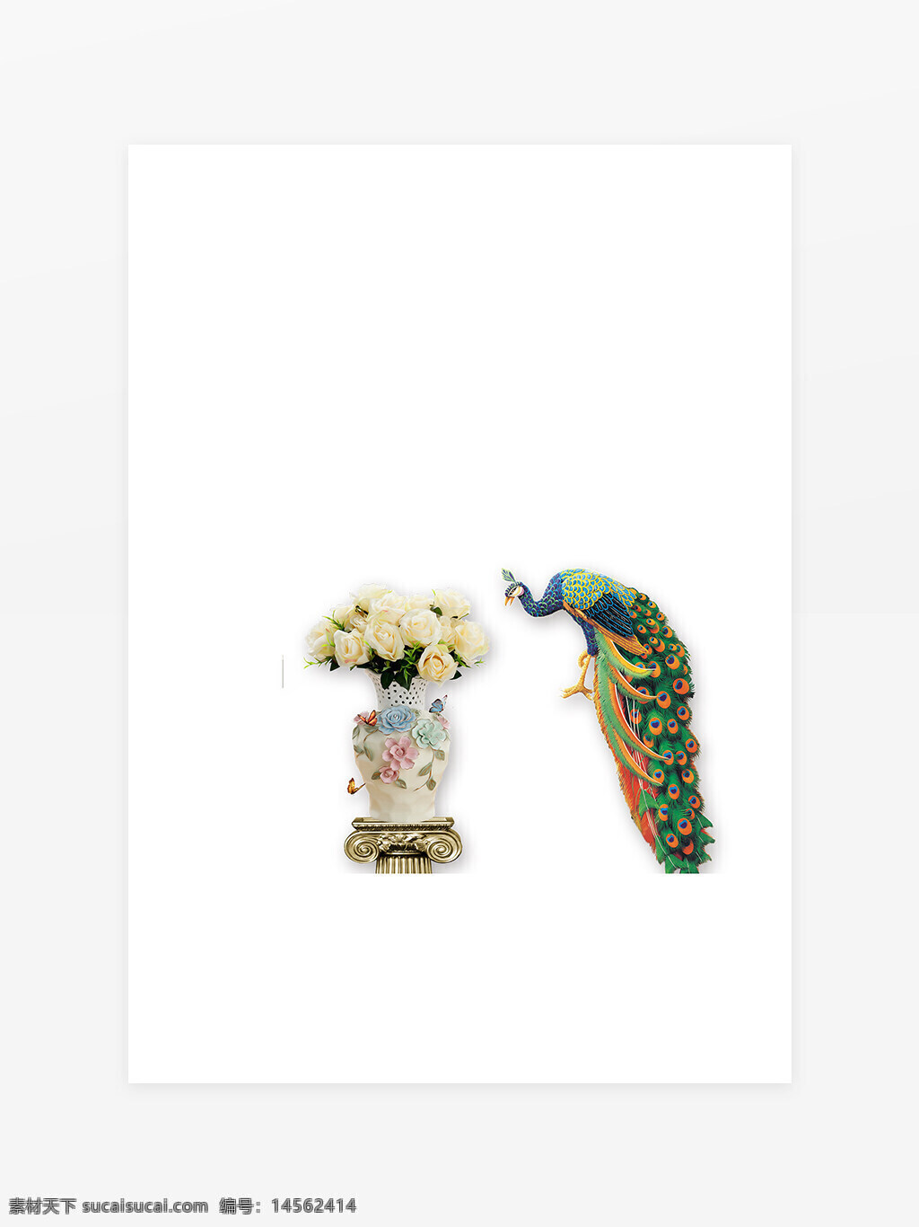 羅馬柱花瓶 花朵 玫瑰 孔雀 立體素材