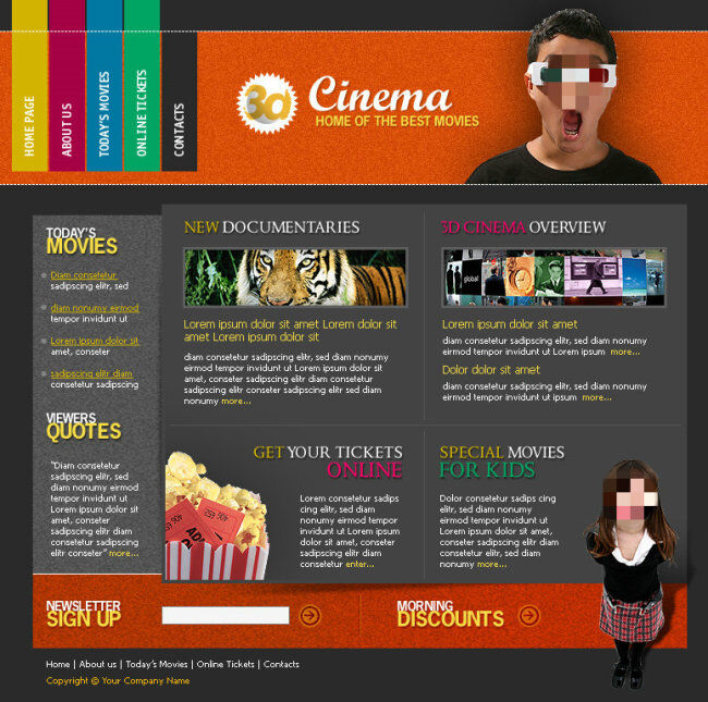 电影院 网页 模板 psd源文件 网页设计 网站 网页模板 网页素材