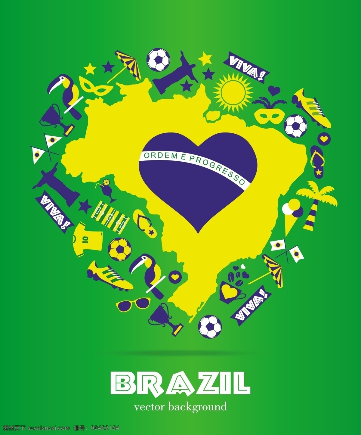 绿色 巴西 地图 背景 模板下载 景区 椰子树 神父雕像 世界杯 足球 体育运动 生活百科 矢量素材
