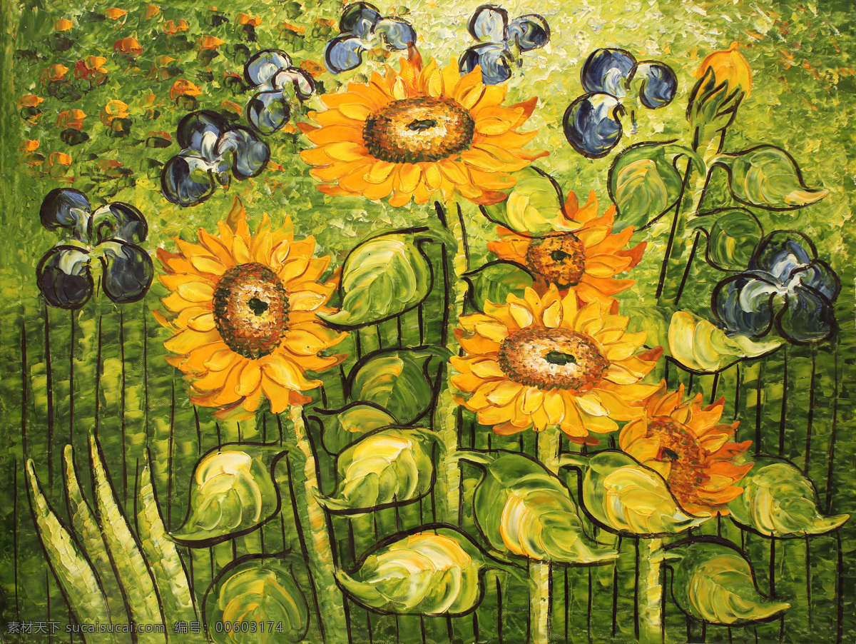 葵花园地 油画图片 油画 向日葵 向日葵油画 抽象 抽象画 抽象油画 抽象向日葵 卡通油画 花卉 抽象花卉 绘画书法 文化艺术 各种
