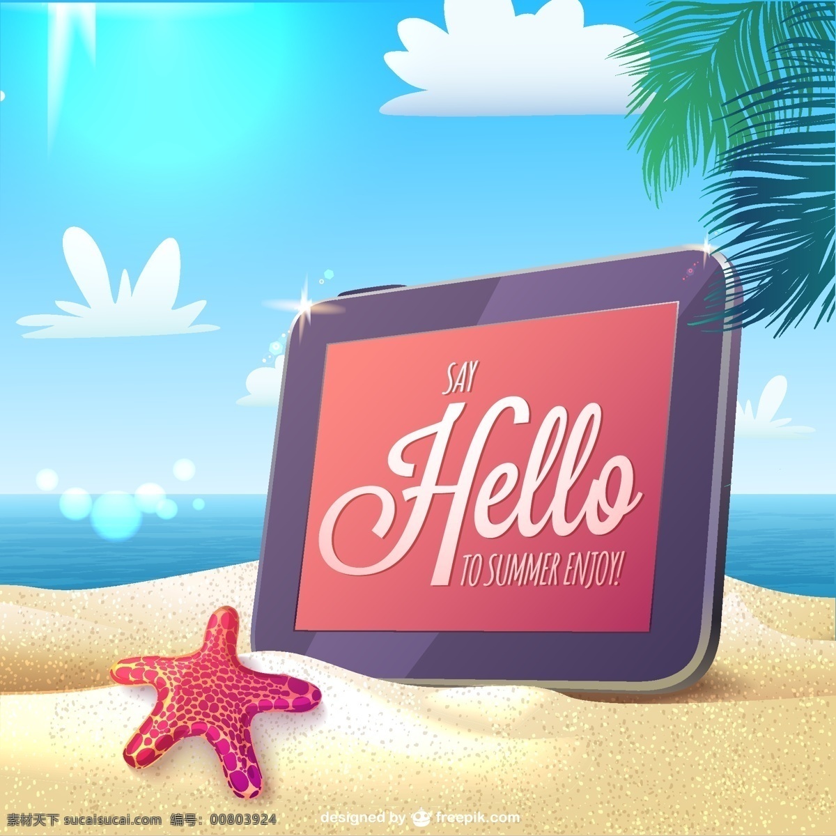 夏日 卡 海滩 上 平板电脑 背景 夏天 卡的设计 云 阳光 沙滩 大海 技术 模板 蓝色的背景 蓝色 互联网 文本 壁纸 布局 ipad 青色 天蓝色