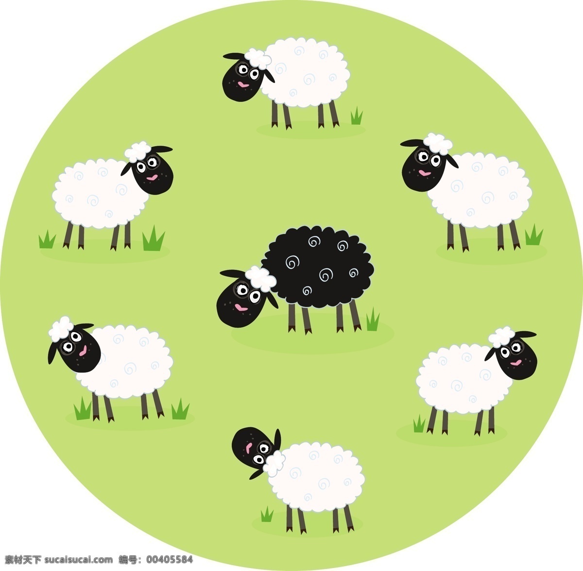 卡通 绵羊 群 矢量 羊群 草地 农场 矢量图