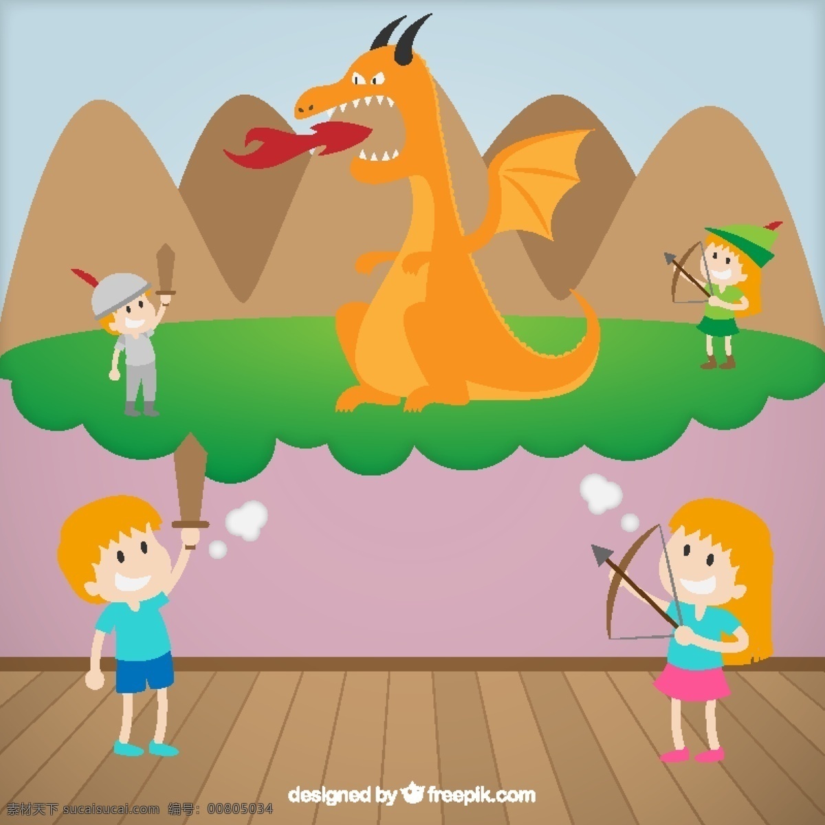 想象力的发挥 孩子 龙 创造力 怪物 游戏 插图 想象力 玩耍 粉色