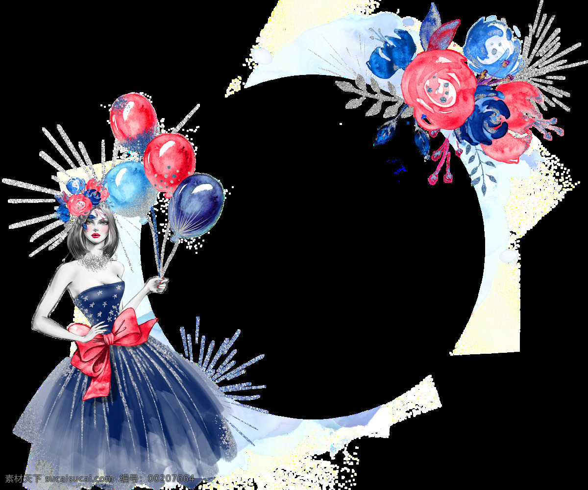唯美 女郎 花卉 画 装饰 图案 性感女郎 气球 裙子 玫瑰 花藤