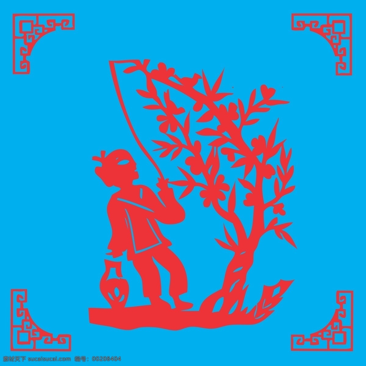 收获剪纸 人物 剪纸 三个 线条 适量 传统 装饰 插画 民俗 窗花 收获 植物 树木 文化艺术 传统文化