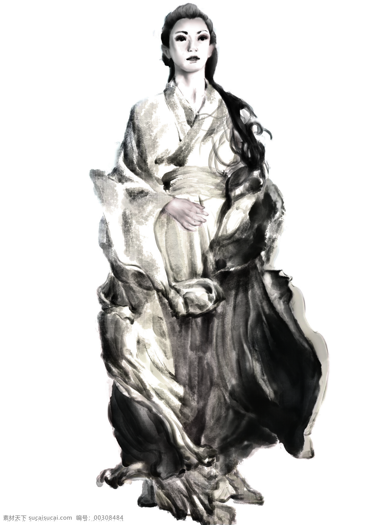 水墨风女性 水墨元素 人物 美女 手绘 原创 文化艺术 绘画书法