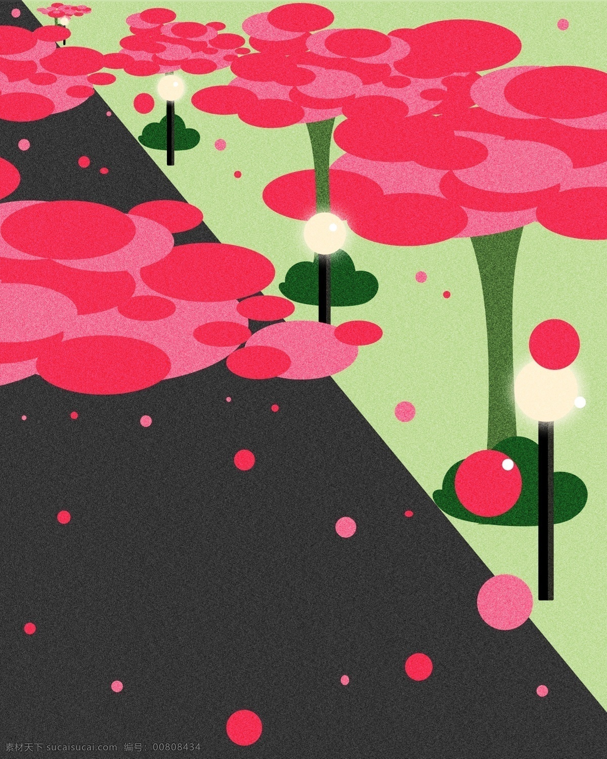 手绘 唯美 春天 樱花 插画 背景 樱花插画背景 特邀背景 通用背景 广告背景 背景素材 抽象背景