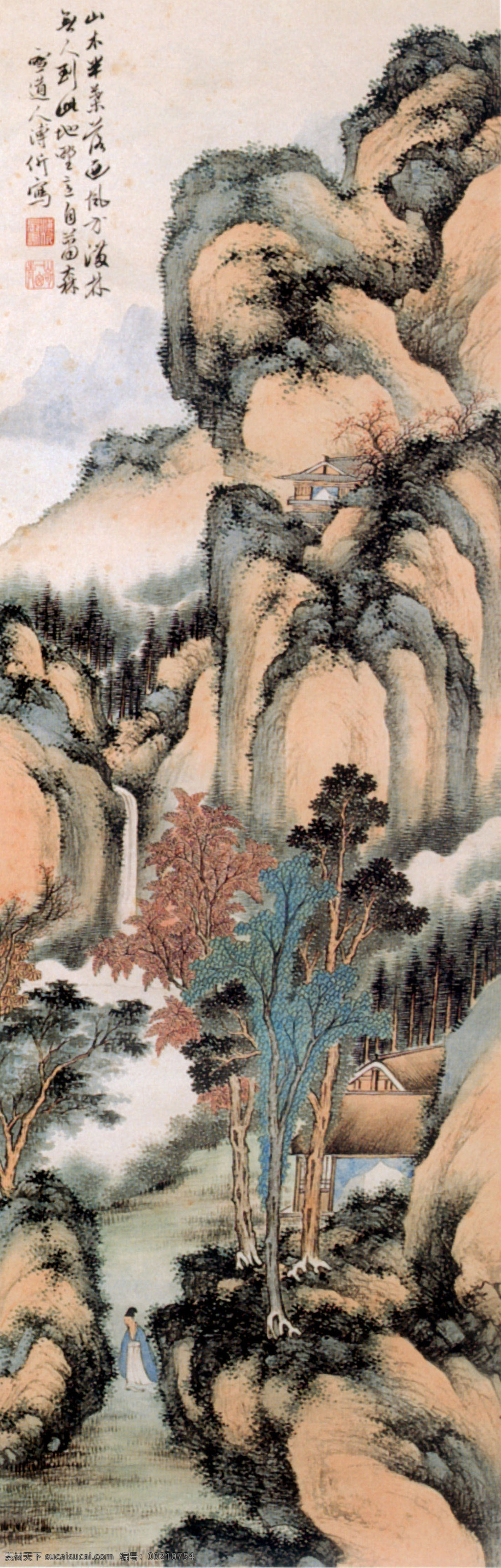 水墨画山水画 水墨 画山水画 国画 水墨画 山水画 树 古代诗人 山 石头 大山 文化艺术 绘画书法 设计图库