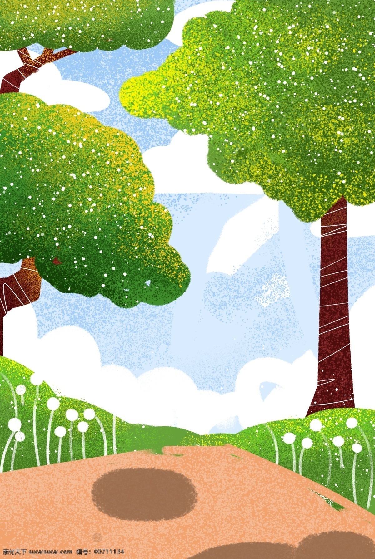 卡通 绿色 森林 免 抠 图 森林背景 卡通图案 卡通插画 小草 绿地 植物 花朵 免抠图