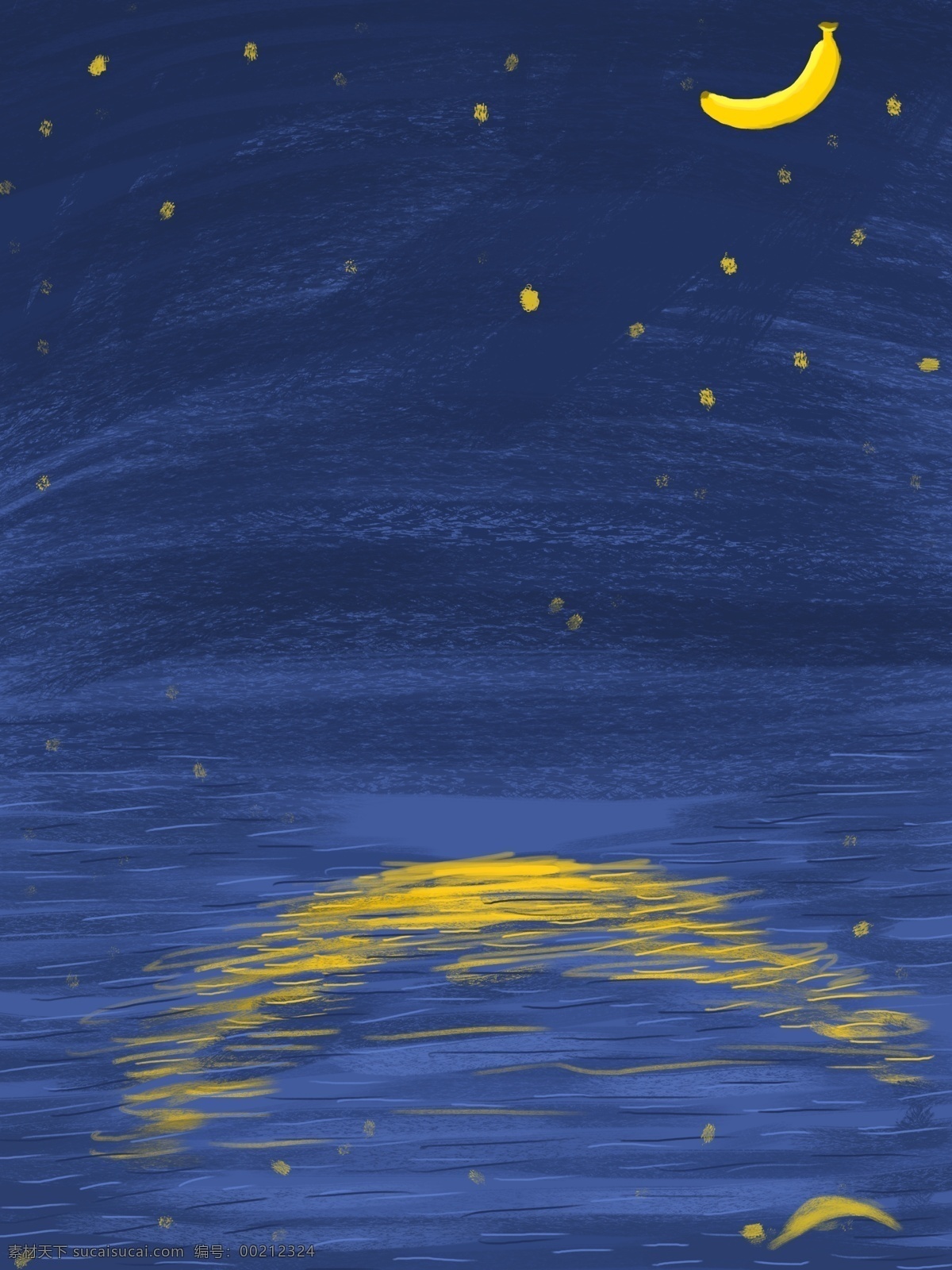夜晚 梦幻 河边 月亮 插画 背景 色彩背景 特邀背景 通用背景 背景素材 蓝色背景 天空背景 星空背景