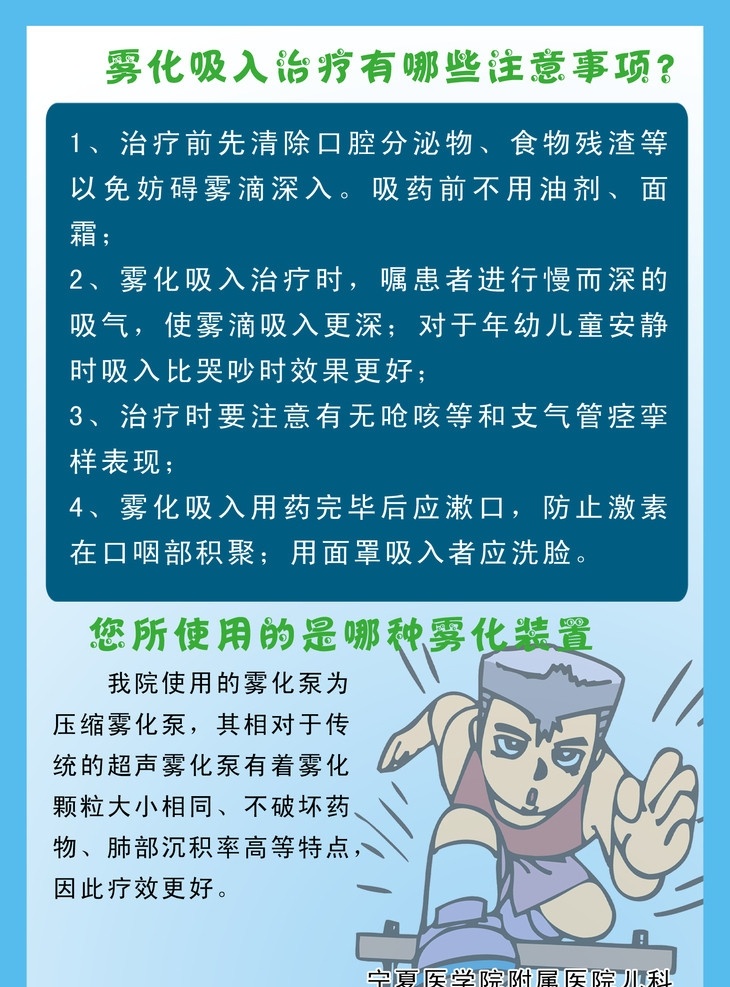 医院类展板 医院展板 展板 蓝色背景 卡通小孩 雾化吸入治疗 分层 源文件