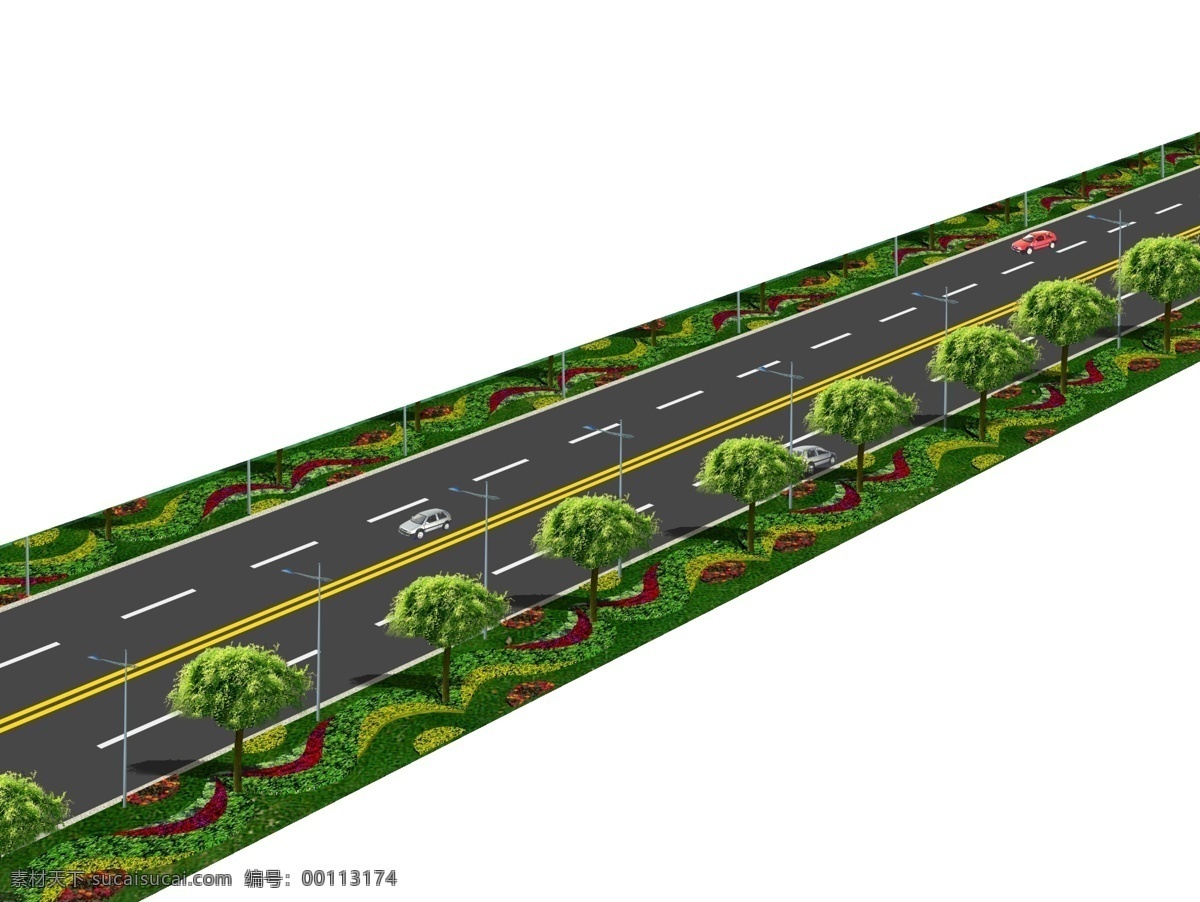 公路 绿化 效果图 路 路灯 风景 园林设计 环境设计 源文件