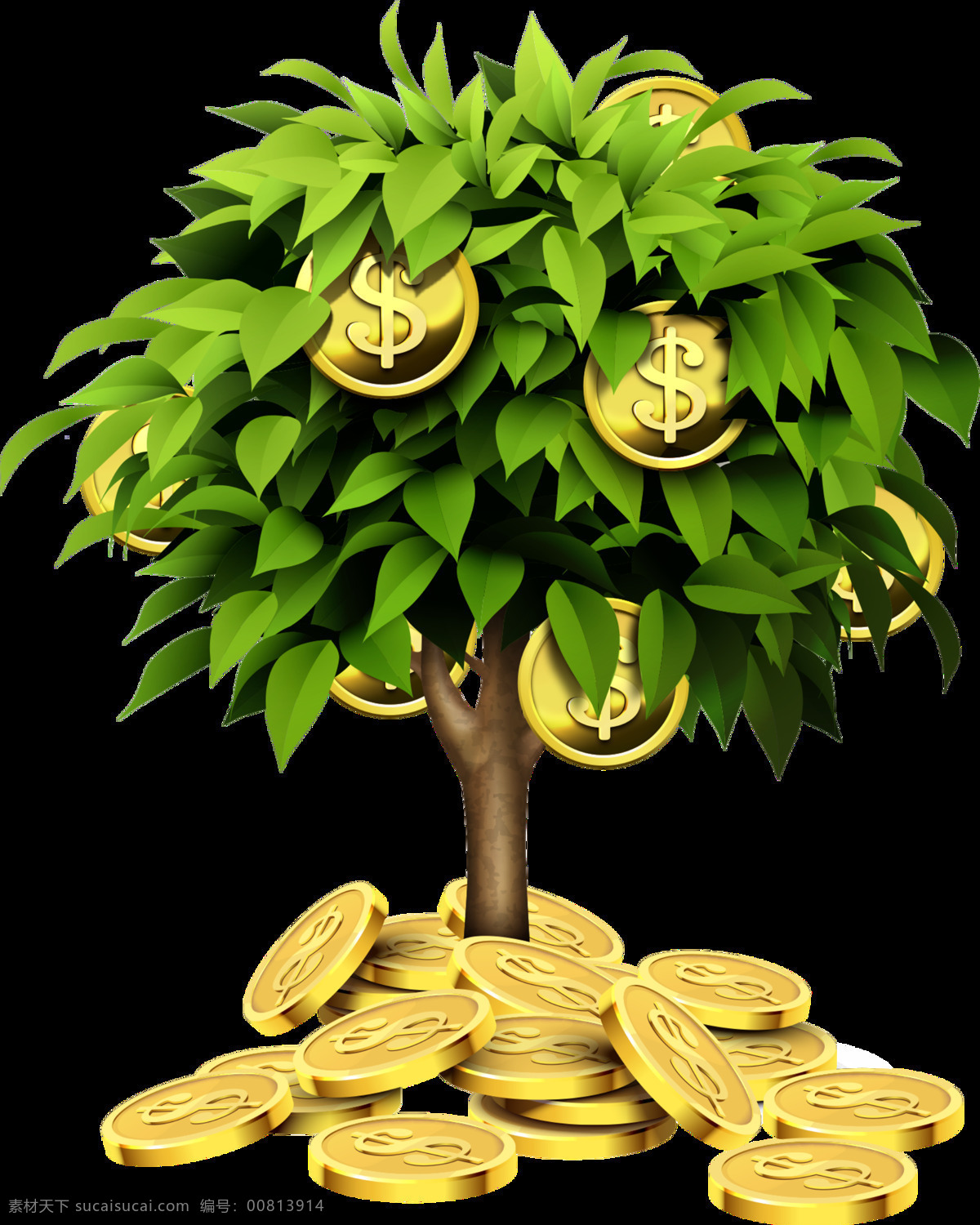 创意 货币 金币 金币树 金融 绿色 悬浮 摇钱树 卡通 树 图案 元素
