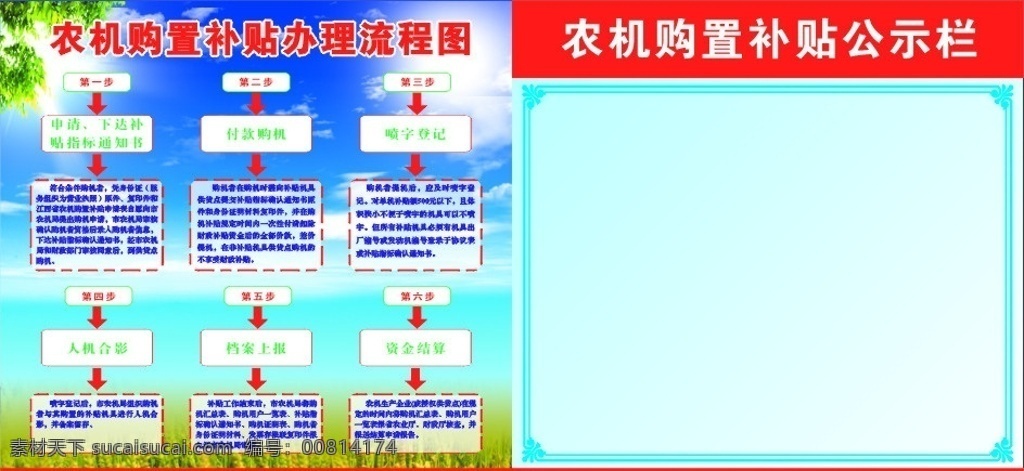 农机 购置 补贴 办理 流程图 公示栏 矢量