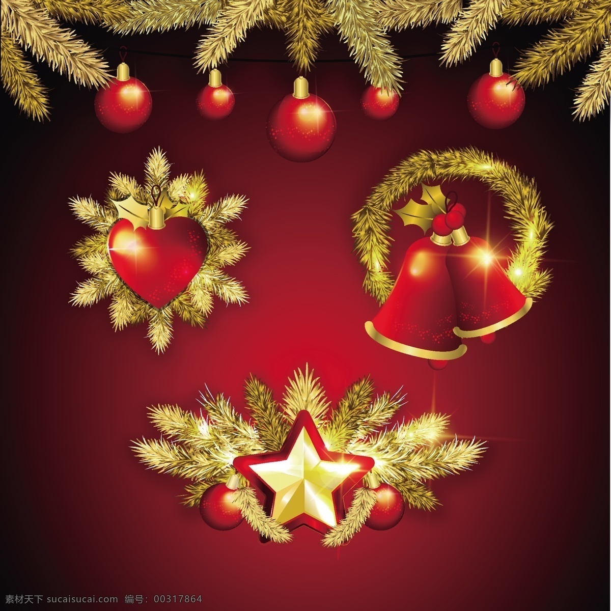 喜庆 红色 爱心 铃铛 装饰 元素 红色元素 圣诞铃铛 装饰图案 金色松枝 圣诞元素下载 圣诞节日元素 圣诞素材 圣诞装饰 设计元素 圣诞装扮 圣诞eps