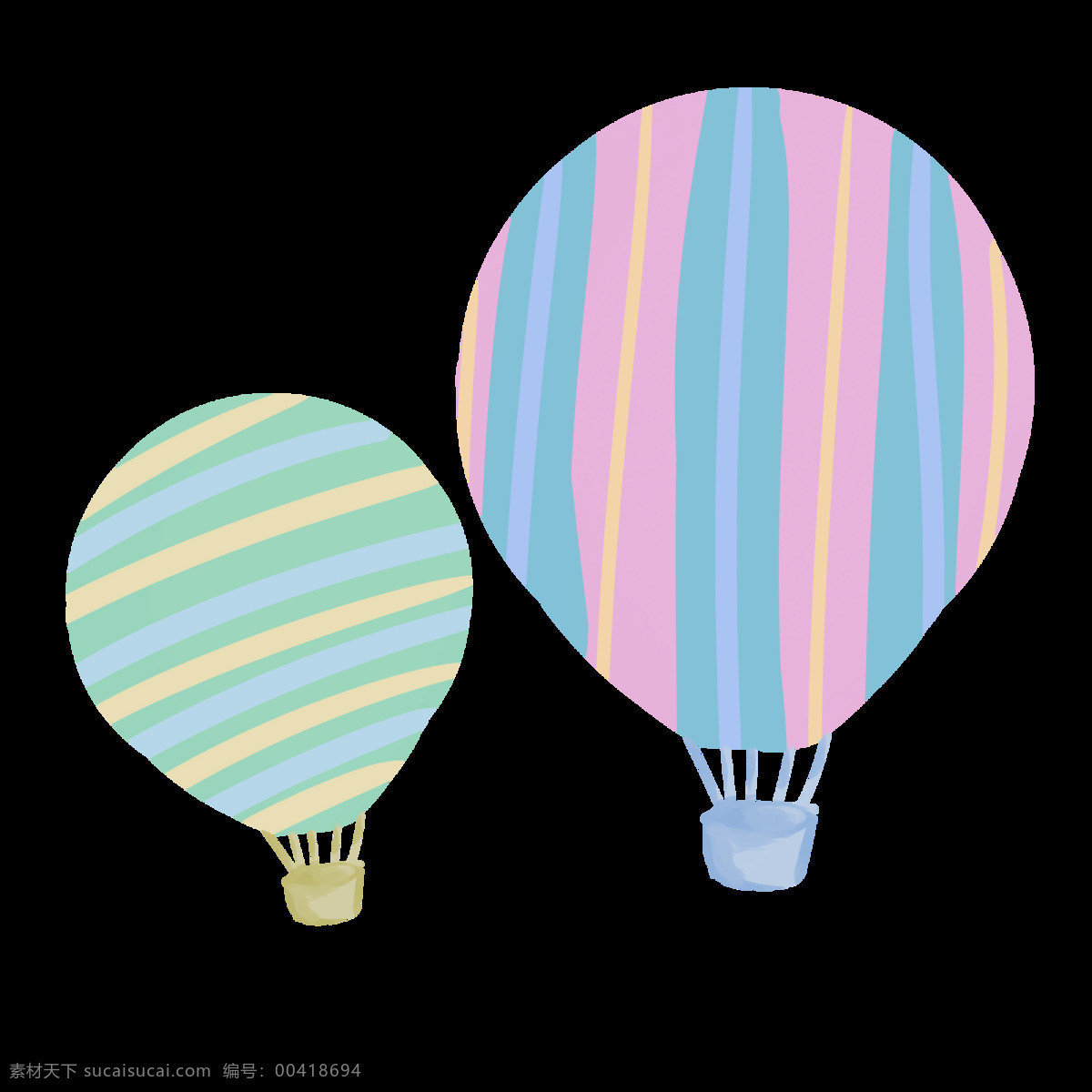可爱 插 画风 热气球 图案 紫色 绿色 薄荷绿 黄色 少女 幻想 天空 飞翔 气球 庆祝热气球 节日热气球
