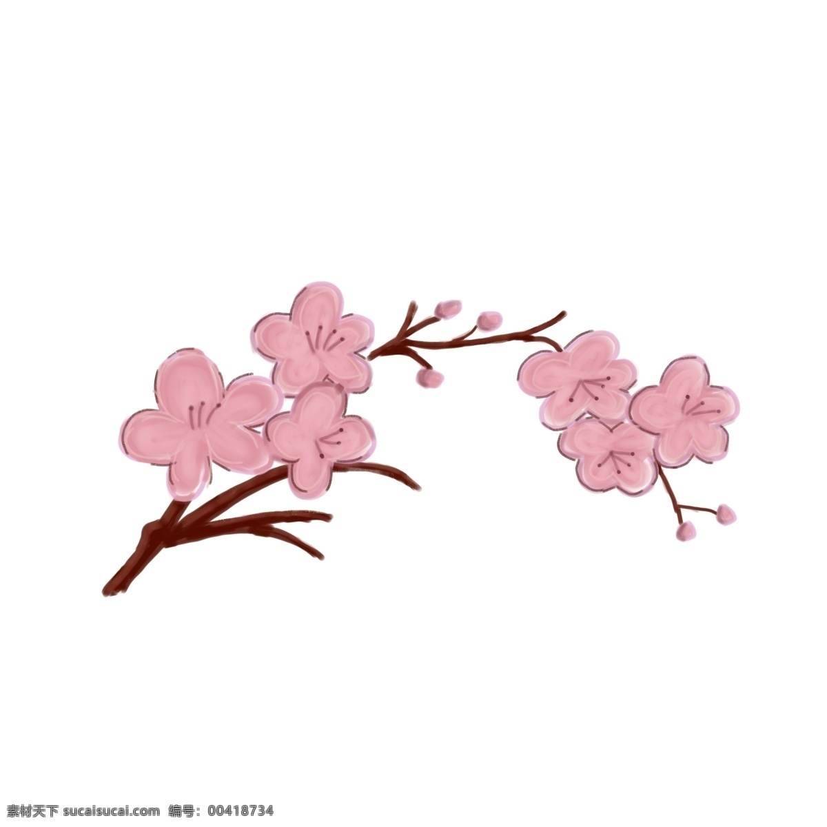 手绘 卡通 粉色 梅花 少女 花朵 春天 清新 淡雅 免抠 浅色 平面 高清 可爱 迎春