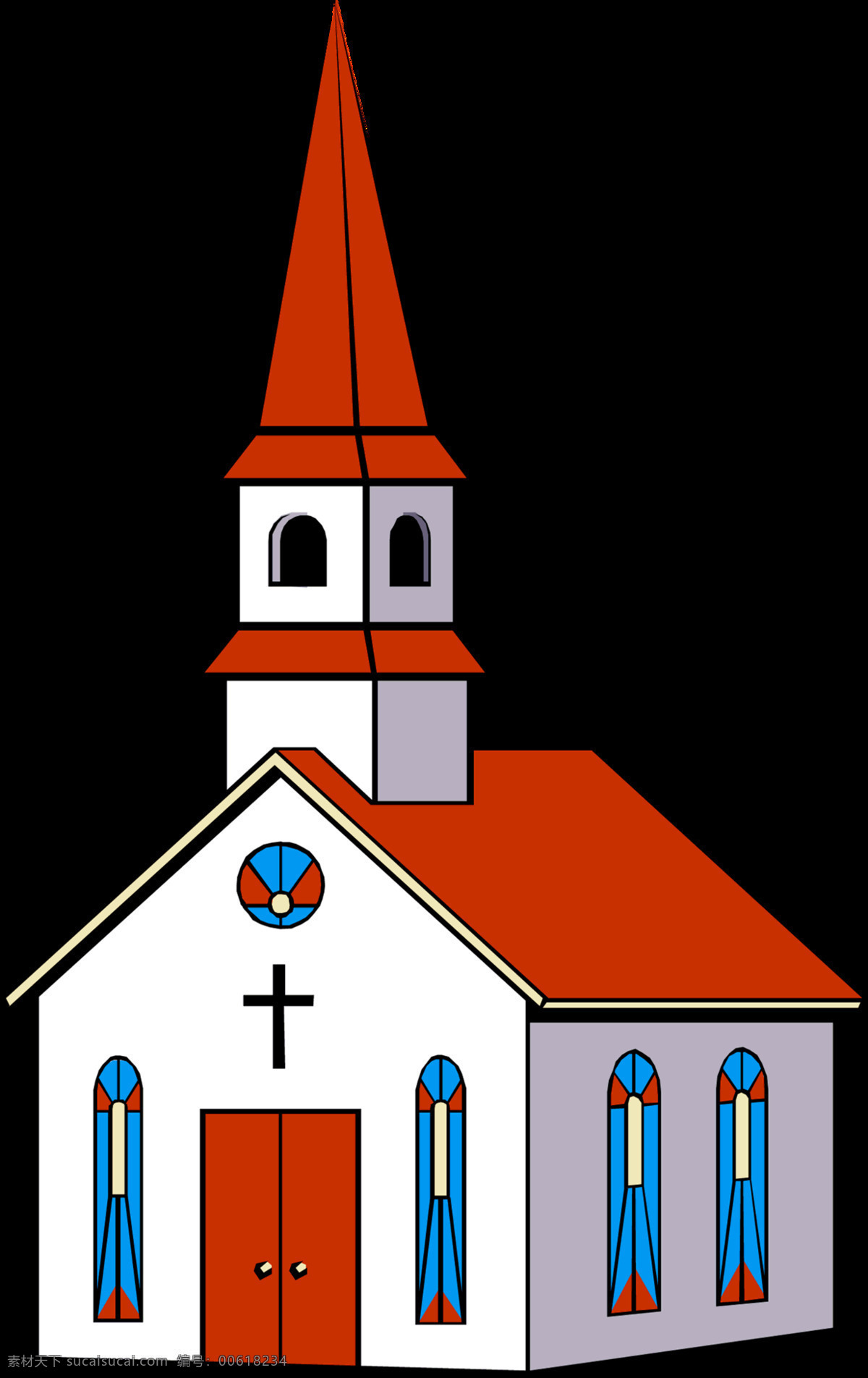 卡通 红 白 教堂 元素 png元素 基督 教会 聚会 免抠元素 透明素材