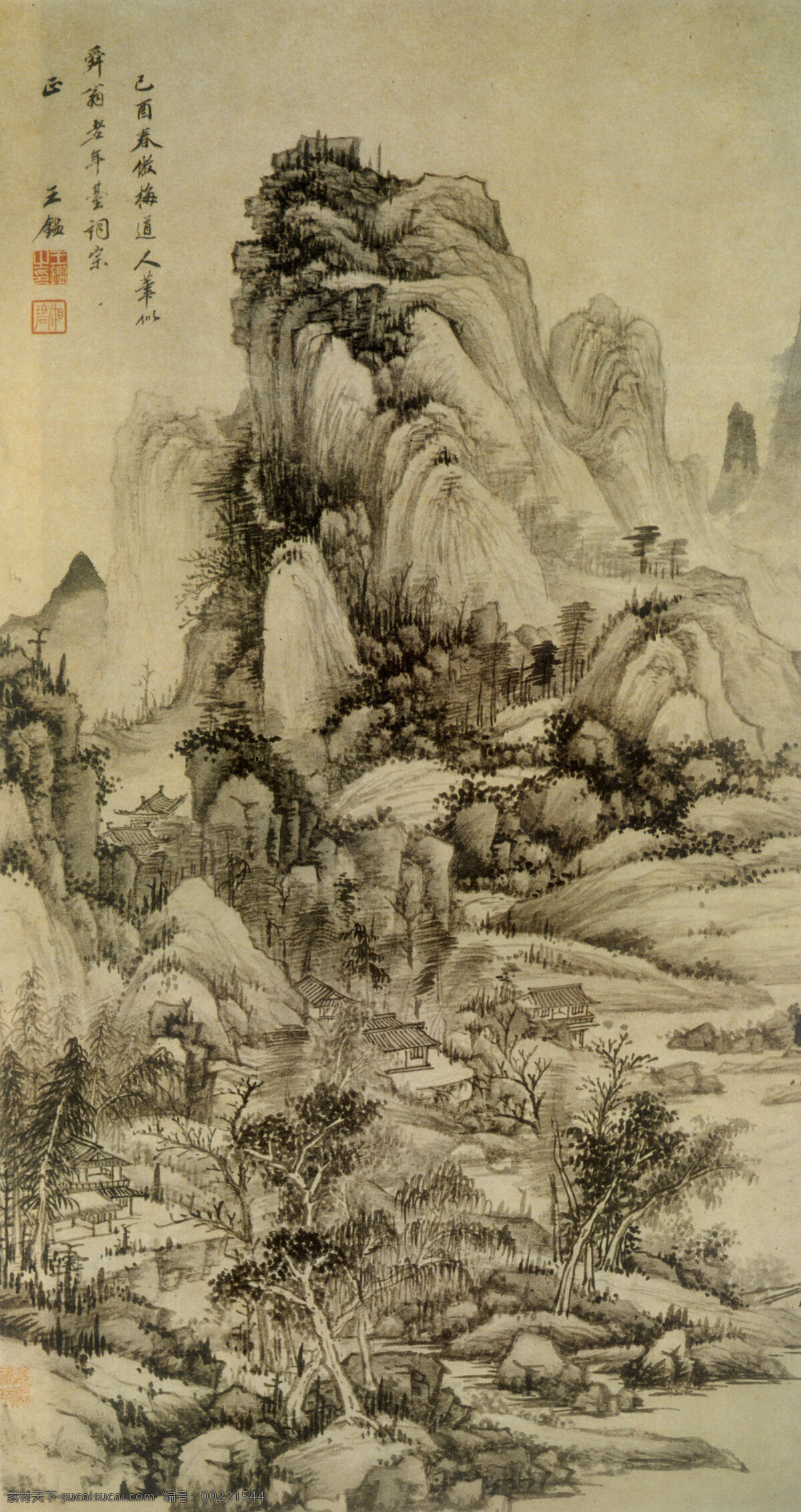 山水画 古典藏画 设计素材 山水名画 书画美术 灰色