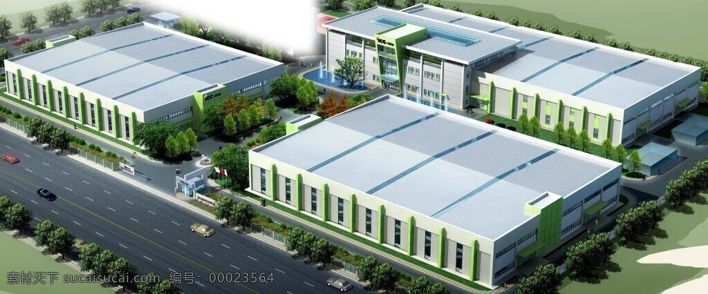工厂 办公区 科技园 工业区 厂房 建筑 规划 模型 max 灰色