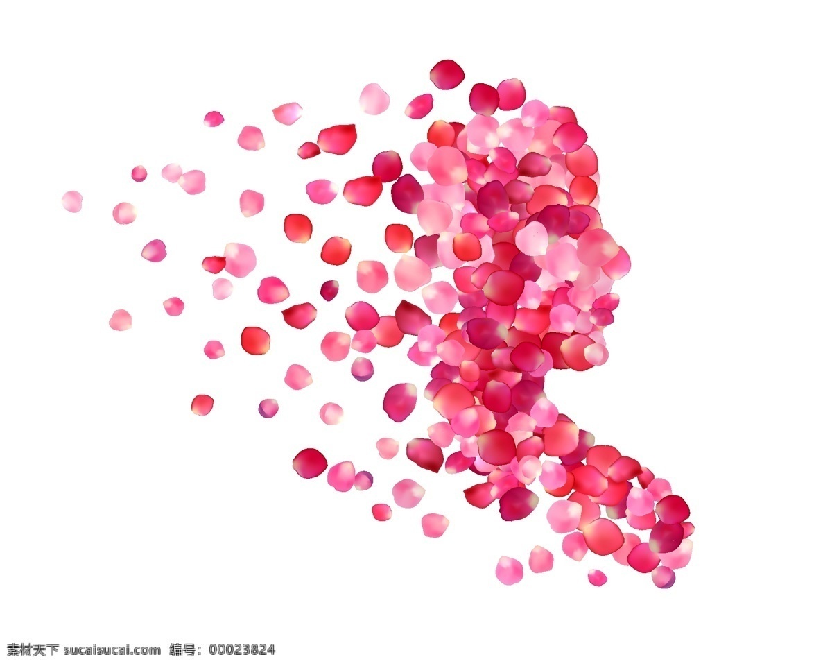 花瓣 组成 人物 脸部 矢量 海报 设计素材 圆形 玫瑰 粉色 手绘 卡通 水彩 插画 创意 婚礼 爱情 装饰