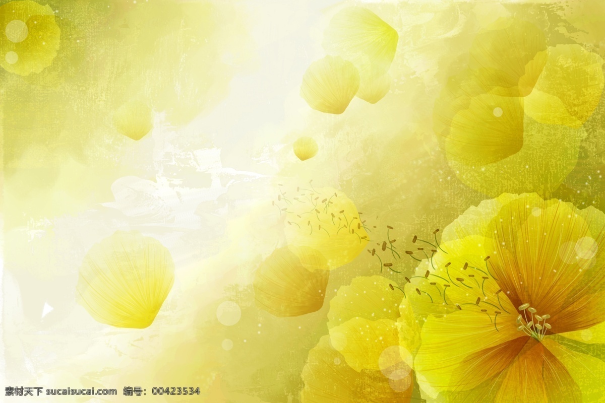 手绘花卉 花朵背景图 花朵 背景 黄色 墙纸 壁纸 渐变 素材背景 梦幻 唯美 色彩 水彩 源文件 分层 背景素材 花纹图库