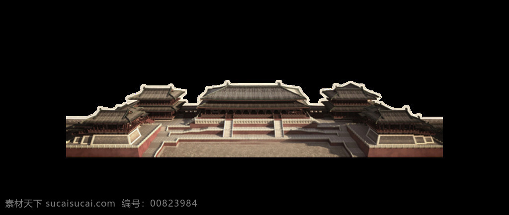 中式 宫殿 建筑 远景 风景 元素 png元素 海报 免抠元素 透明元素 影视 中国风