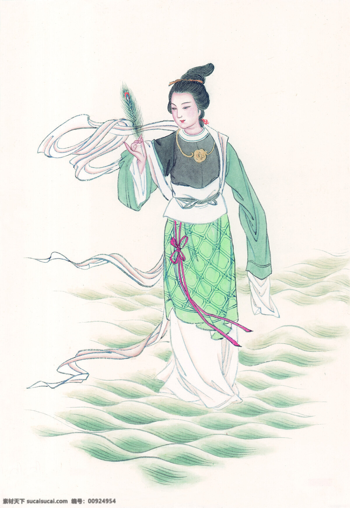 仙女 人物 花鸟 绘画 梅花 侍女 水墨 岩石 艺术 中国画 装饰素材 室内装饰用图