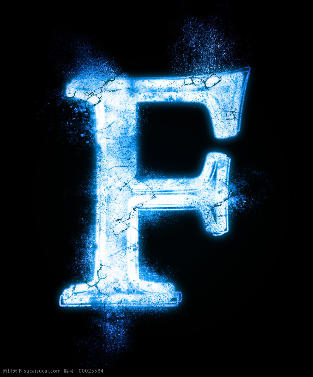 蓝色 雪花 字母 f 文字 艺术字体 黑色背景 书画文字 文化艺术
