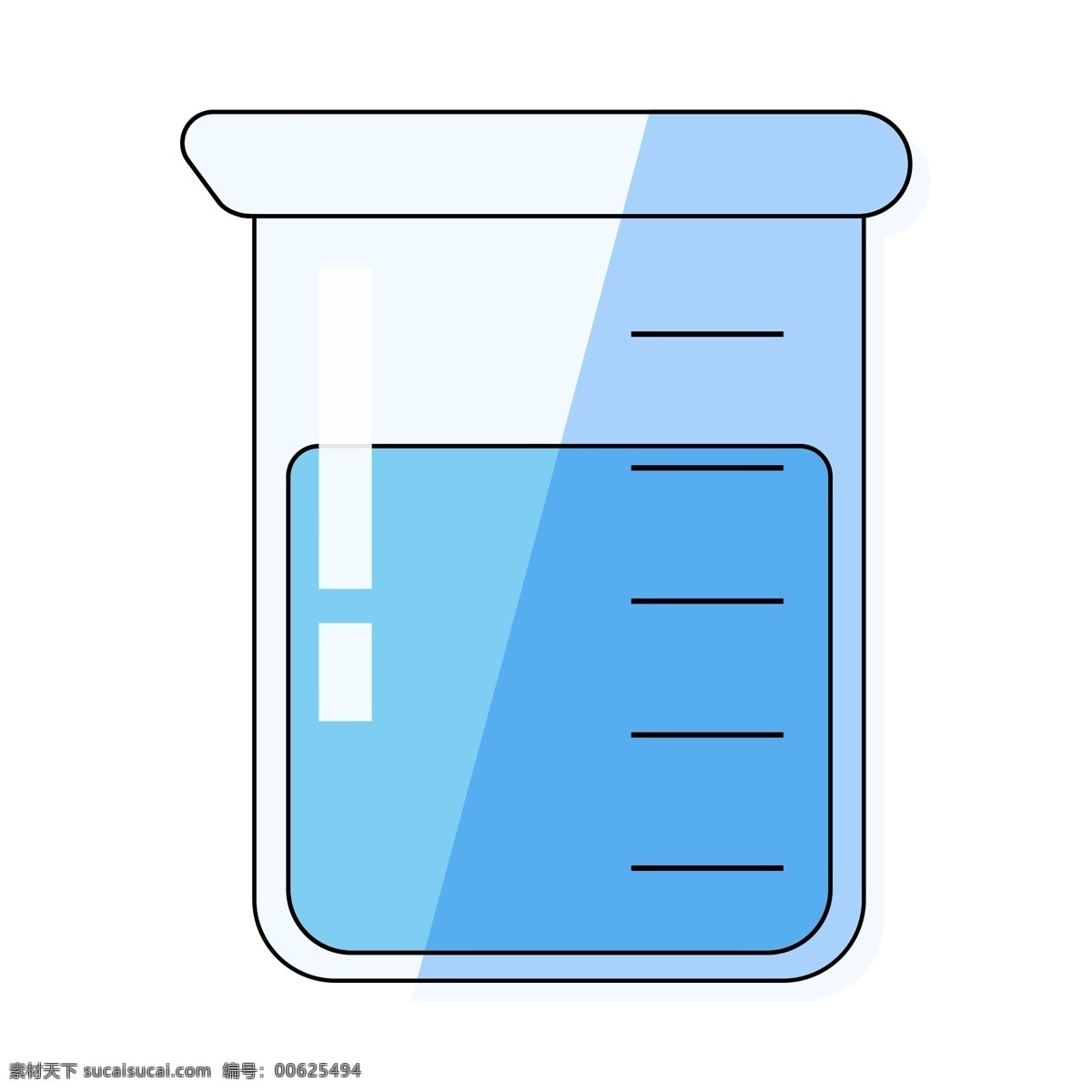 化学实验 烧杯 插画 透明的烧杯 卡通烧杯插画 化学用品插画 蓝色的液体 实验工具 创意工具插画