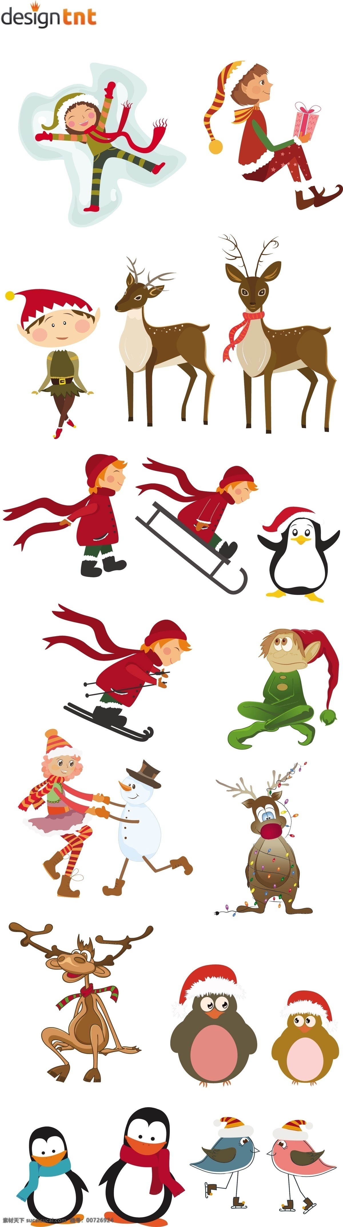 圣诞 装饰 儿童 动物 设置 矢量 儿童滑雪 圣诞节装饰 小鹿