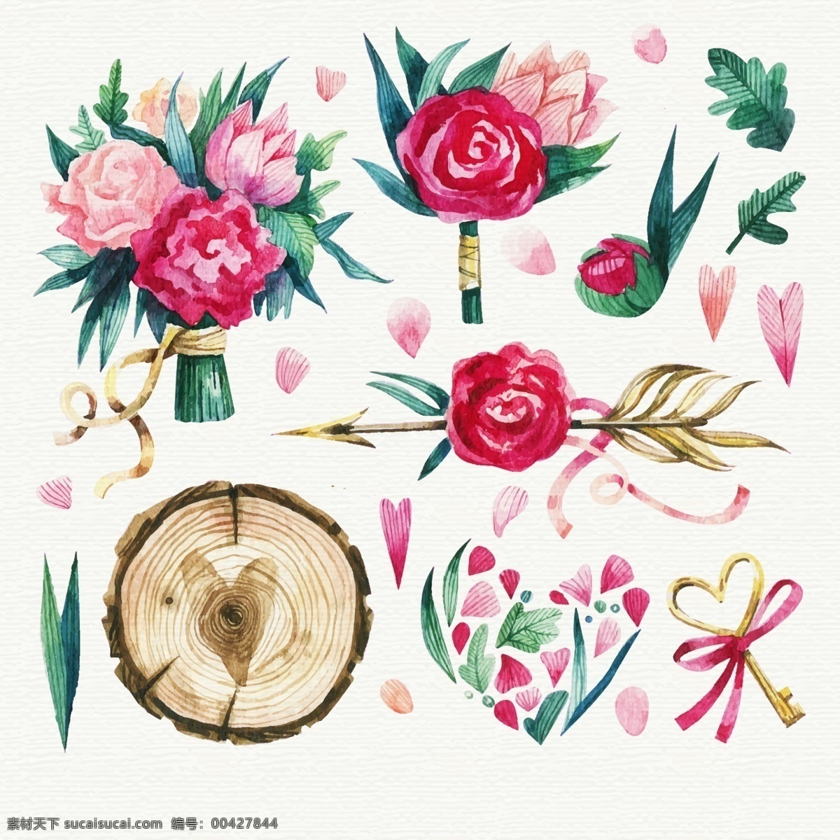 木桩和玫瑰 木桩 玫瑰 手绘 插画 红玫瑰 艺术 装饰