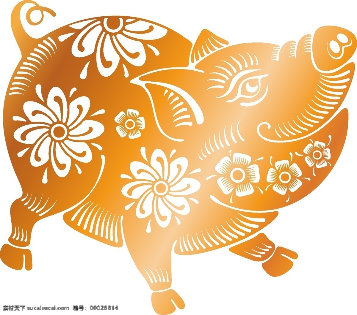卡通 花 猪 剪纸 元素 中国风 喜庆 花朵 手绘 猪年 新年 ai元素 矢量元素