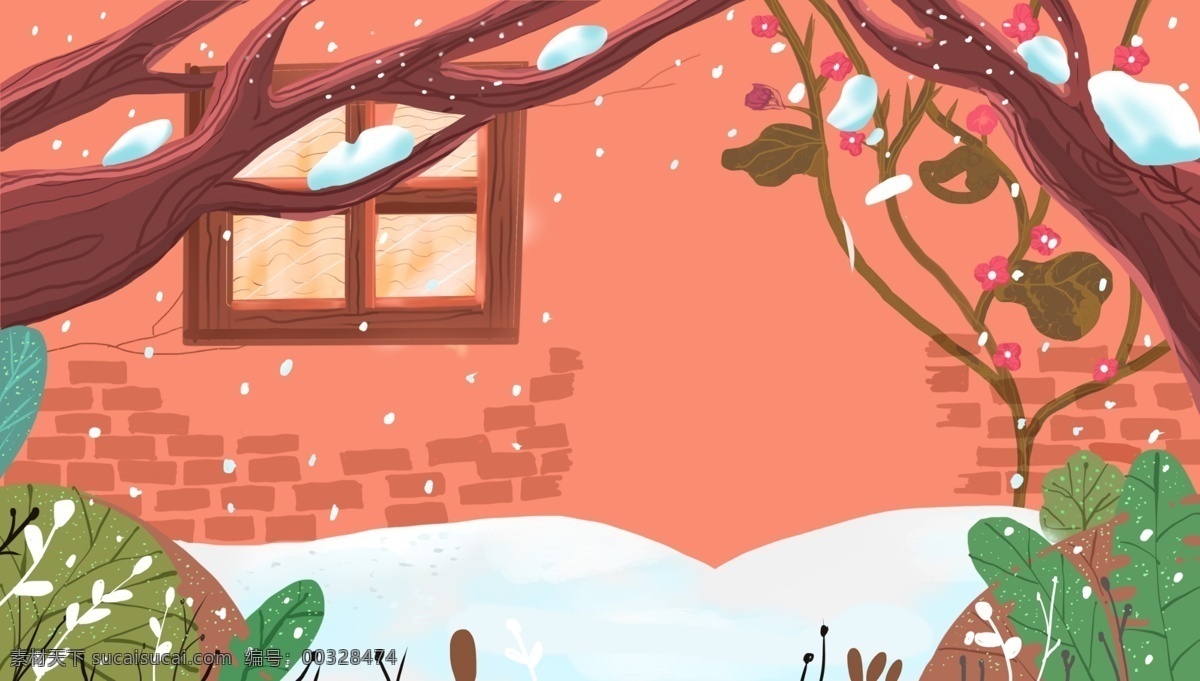 唯美 浪漫 房屋 雪景 背景 下雪 冬天 冬至节气 传统节气 24节气冬天 冬至背景图