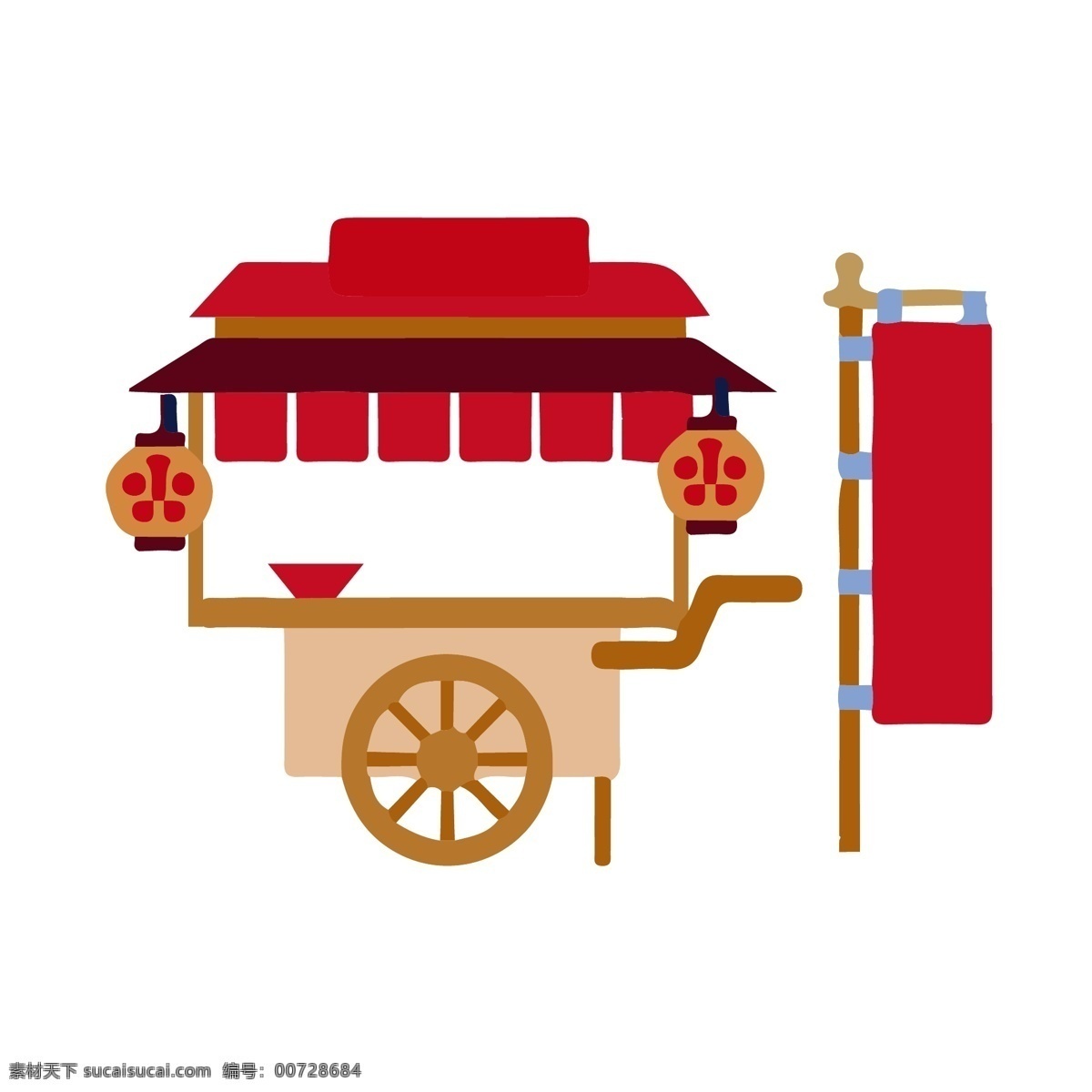 日式 装饰 车子 餐车 古典 图标 几何 元素 红色 碗