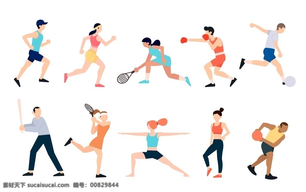 扁平化 人物 运动 插画 锻炼 插图 跑步 网球 拳击 足球 棒球 羽毛球 瑜伽 体操 篮球 人物运动插画 动漫动画