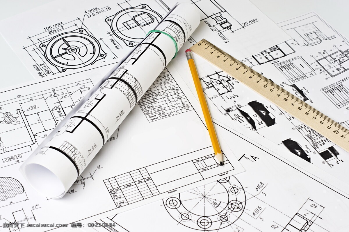 直尺 建筑 图纸 铅笔 工程图纸 建筑图纸 装修图纸 建筑设计 环境家居