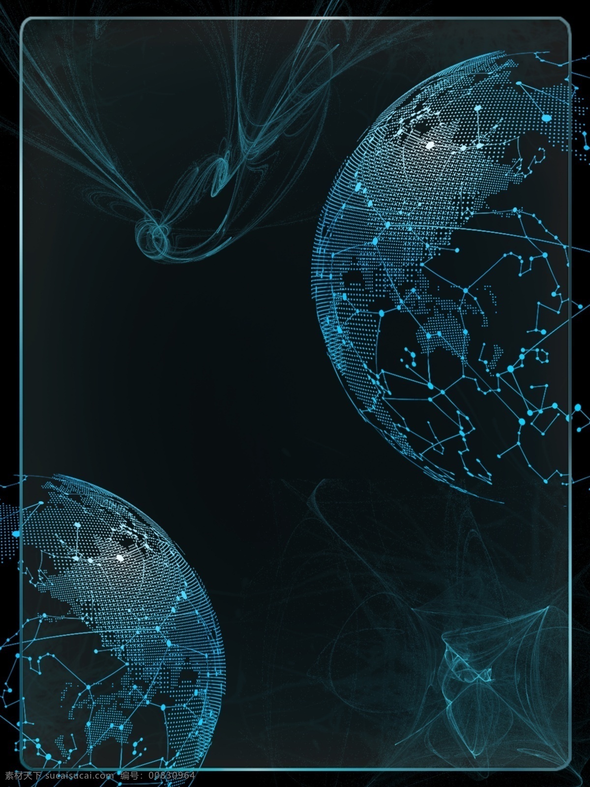 蓝色 科技 蓝光 地球 酷 炫 广告 背景 地图 光 边框 黑色背景 数码风 科技风 商务背景 活动背景 h5背景 数码