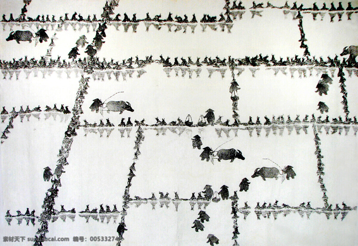 风景画 耕田 工笔画 国画艺术 禾苗 绘画 绘画书法 江南 忆江南 中国画 水墨画 水田 农忙 插秧 农民 水牛 书法 印章 国画集25 文化艺术 家居装饰素材 雕刻 图案