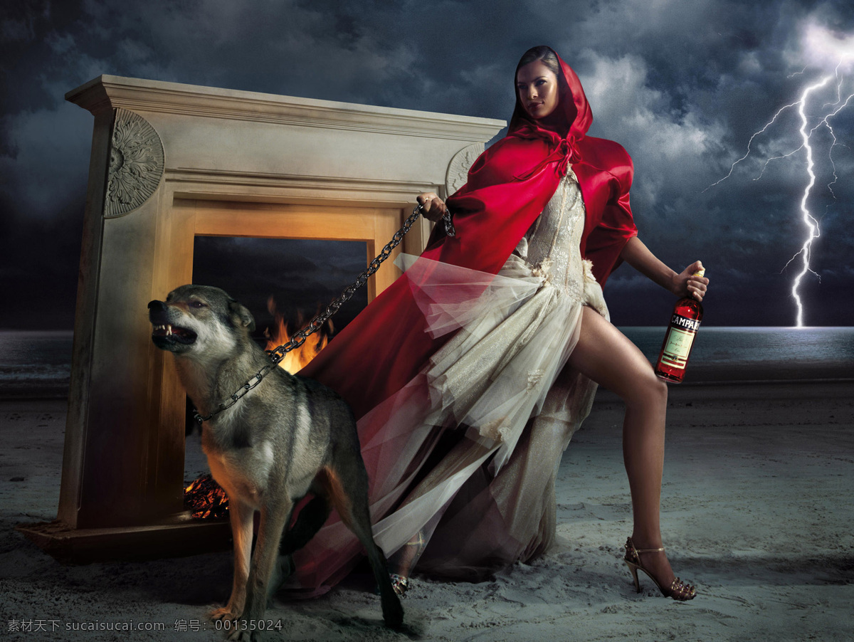 壁炉 创意 创意广告 广告 红衣 酒 美女 闪电 模板下载 猎狗 psd源文件