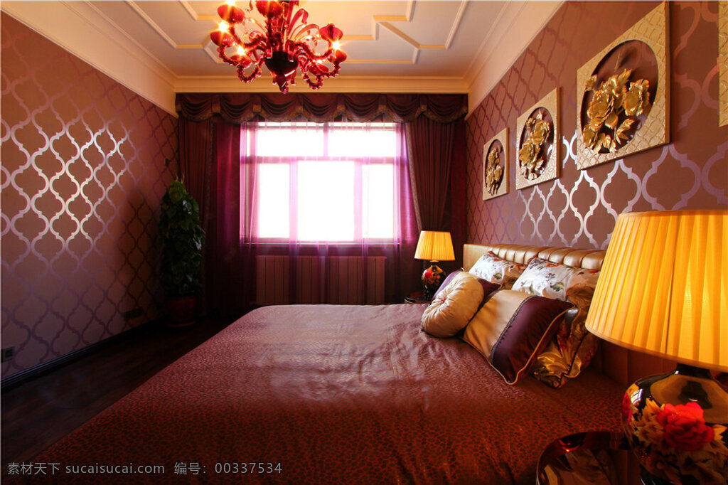 红色 中式 古典 婚 房 装修 效果图 中式风格 卧室装修 婚房装修