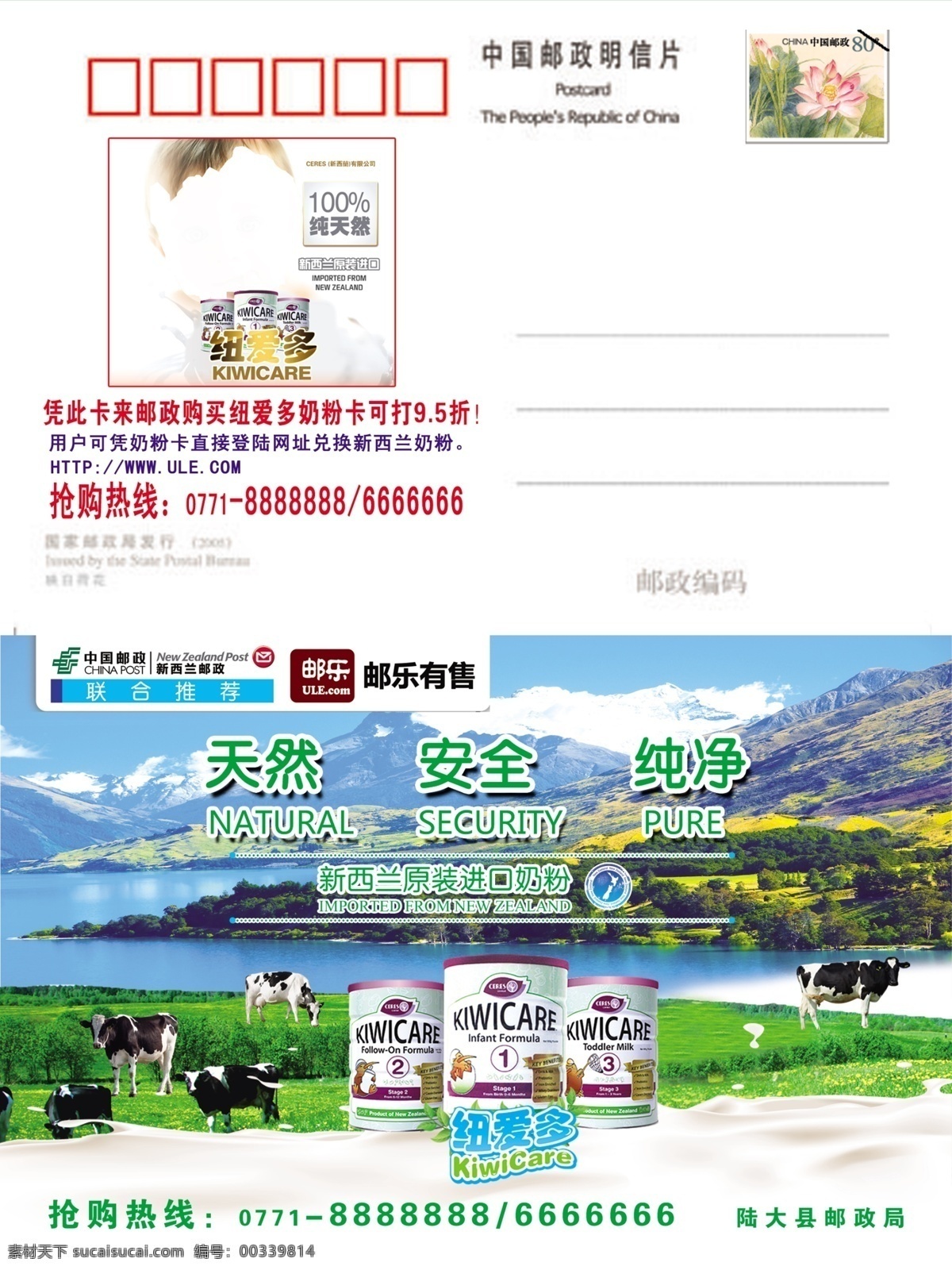 草地 广告设计模板 名片卡片 奶牛 邮政 邮政明信片 源文件 新西兰 奶粉 宣传 模板下载 新西兰奶粉 日常贺卡 映 日 荷花 邮资 图 纽 爱多 灌装 纽爱多奶粉 中国 psd源文件