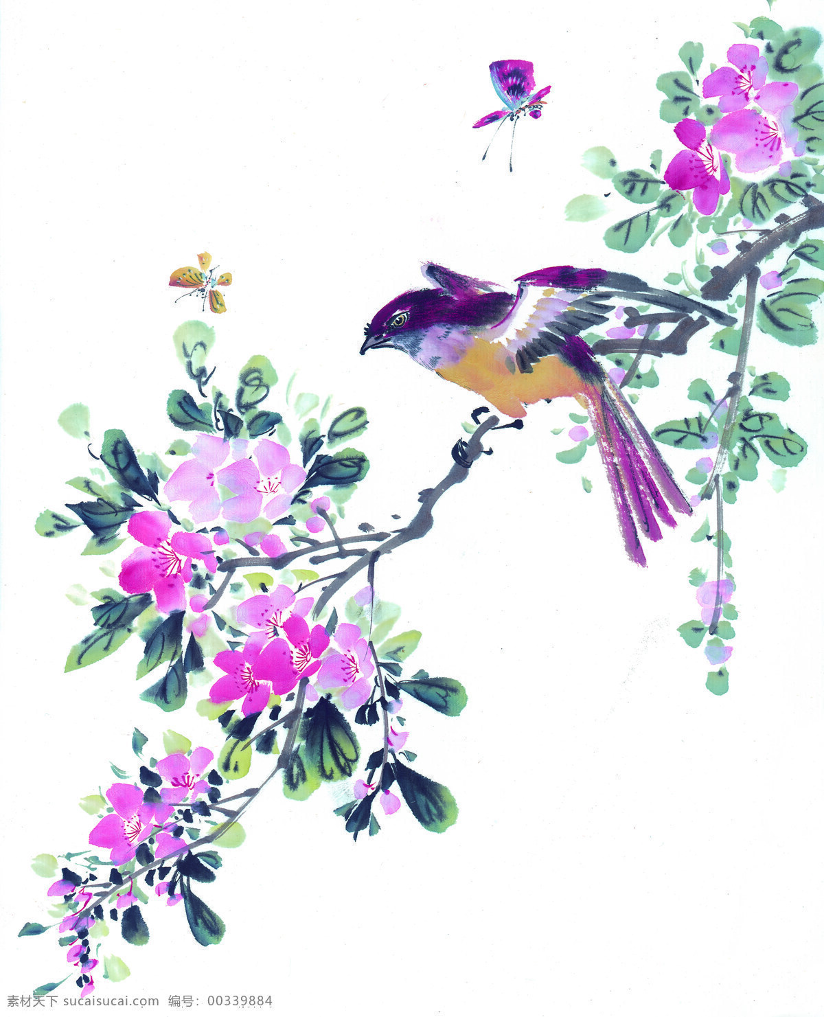 动物免费下载 动物 花丛 喜鹊 小鸟 油墨画 中华艺术绘画 文化艺术