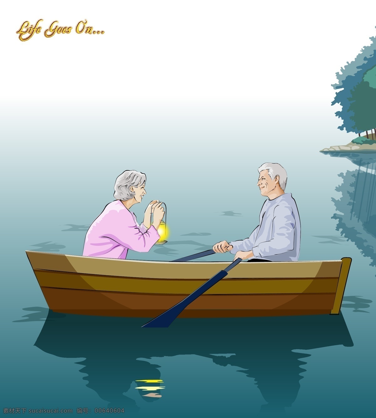 划船 老 夫妻 休闲 矢量图 矢量人物
