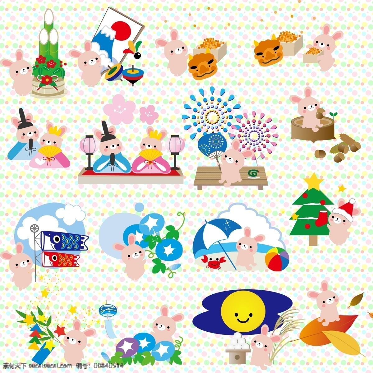 分层 春天 冬天 动物 卡通 可爱 秋天 四季 兔子 模板下载 兔子与四季 日本风情 夏天 源文件 海报 促销海报