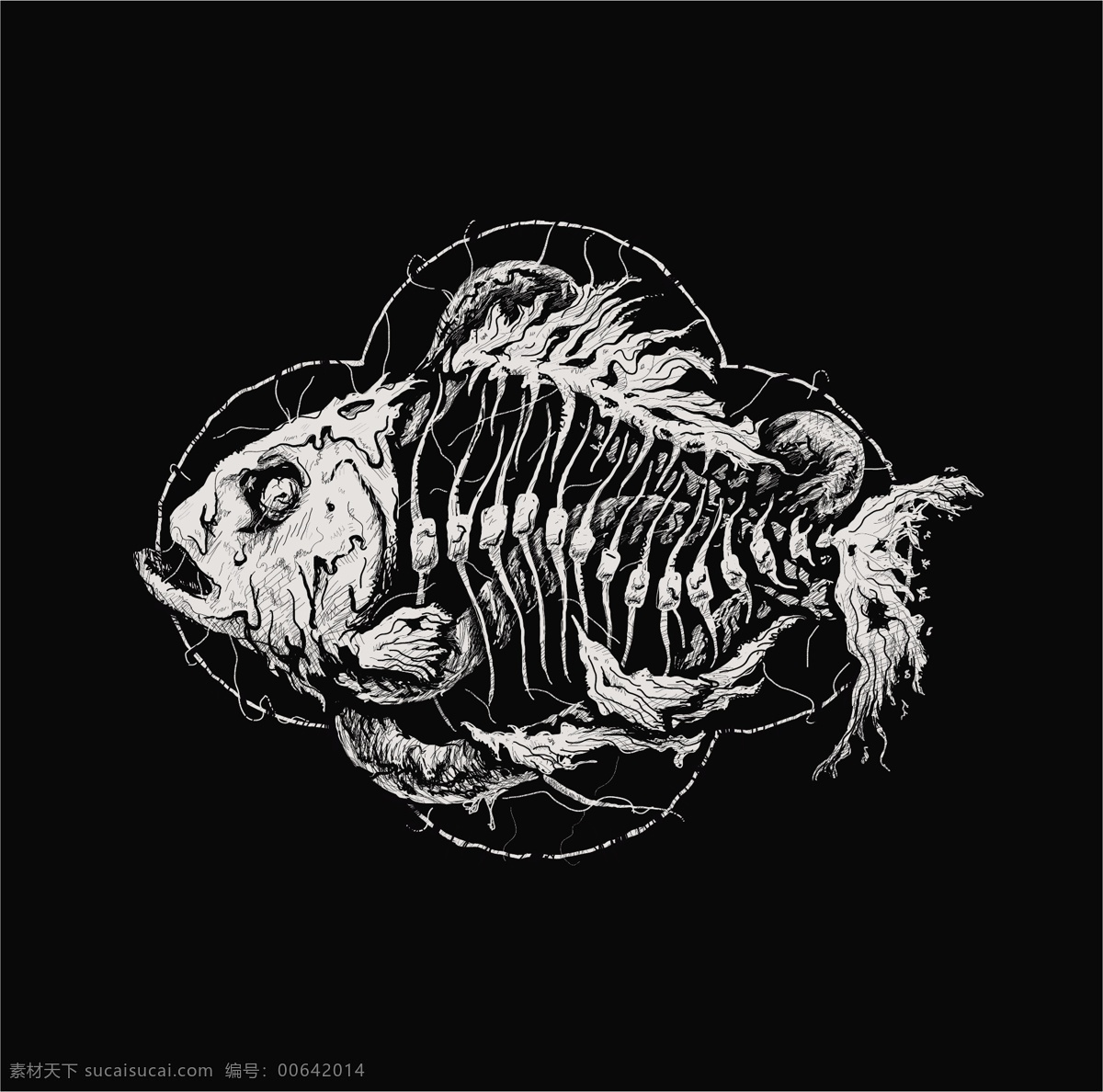 鱼化石 古代鱼 鱼骨头 鱼素描 远古生物 精美 面料 图案 花型 底纹边框 背景底纹